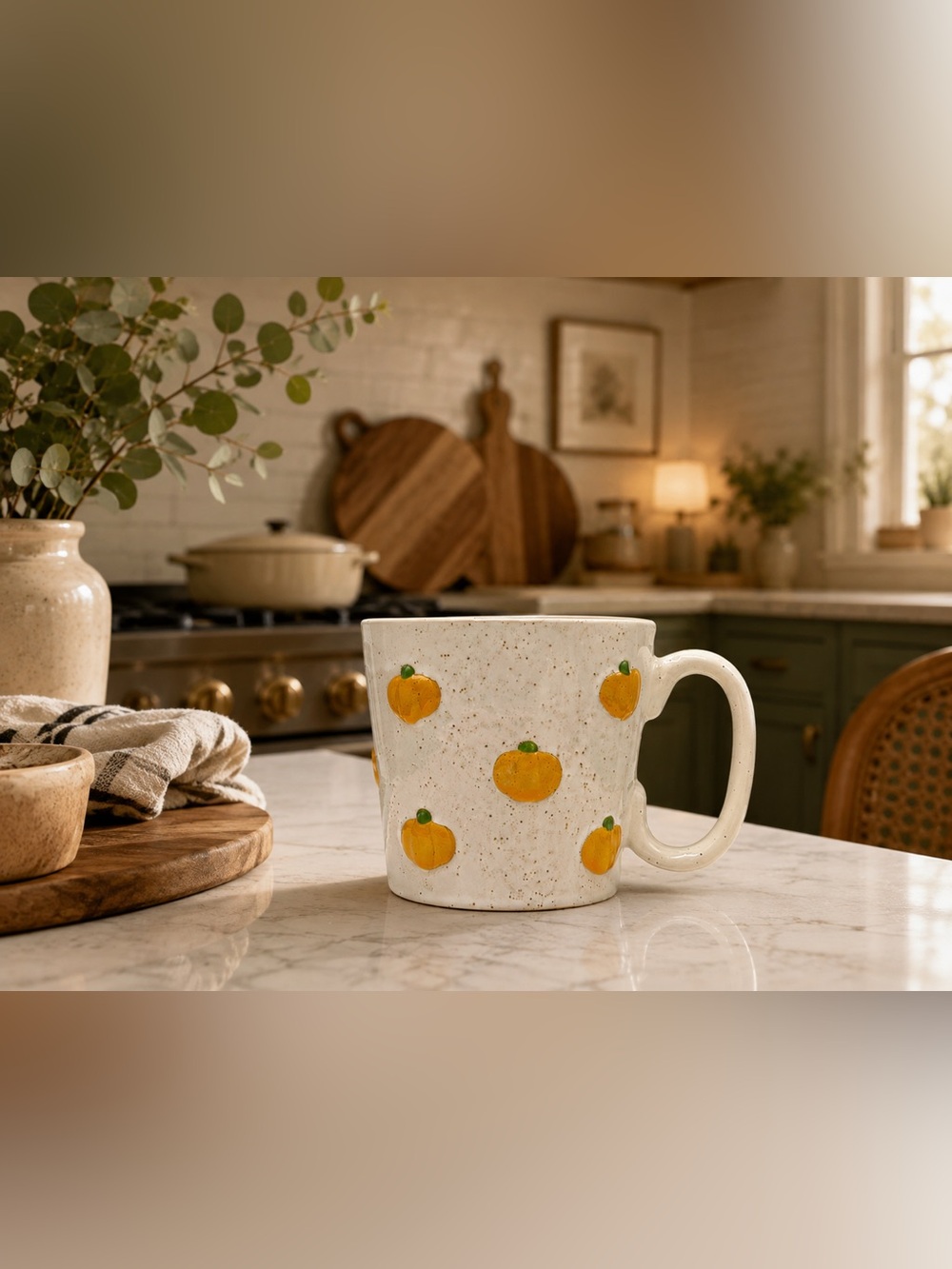 Speckled Pumpkin Mug Large 18oz Ceramic Coffee Cup Fall Kitchen Decor Autumn